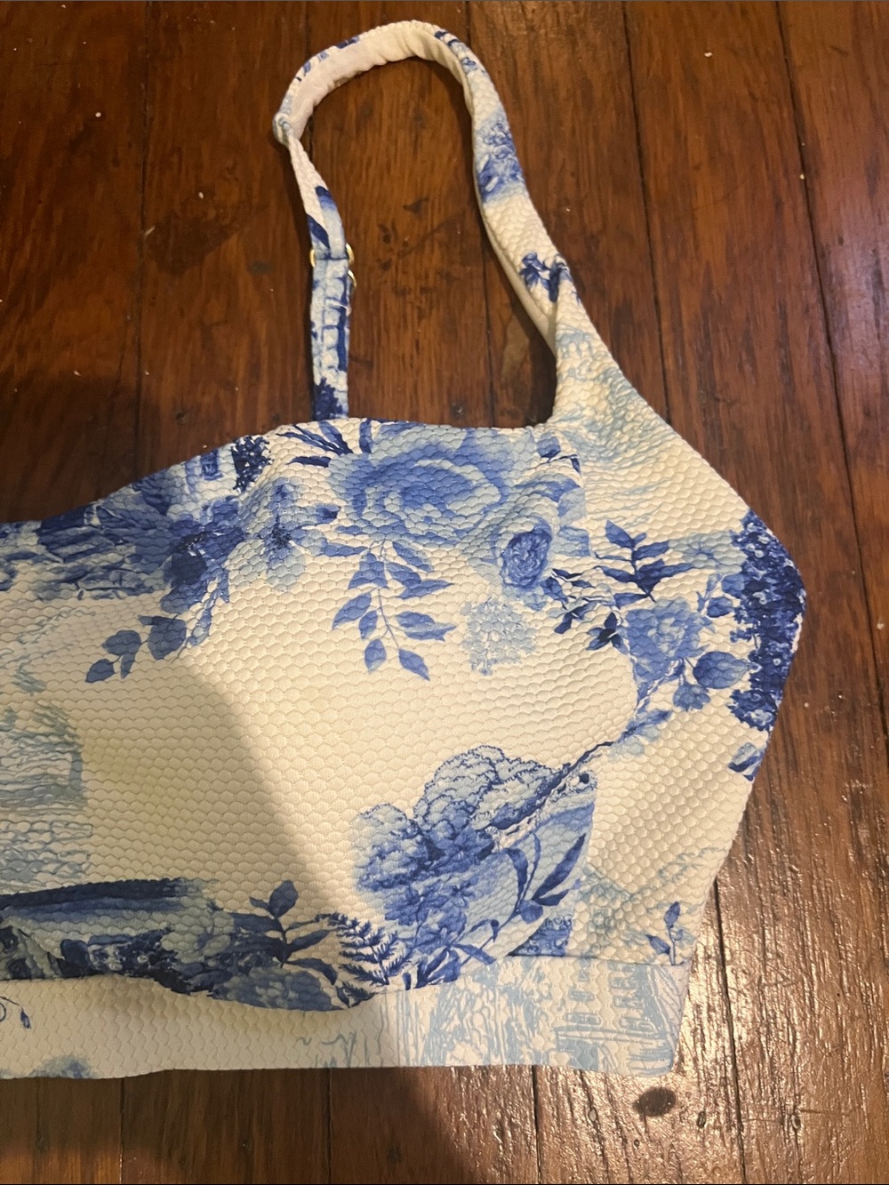Blue Toile Mini Skirt Set — Women's Two-Piece Skirt & Crop Top - Picture 3 of 12